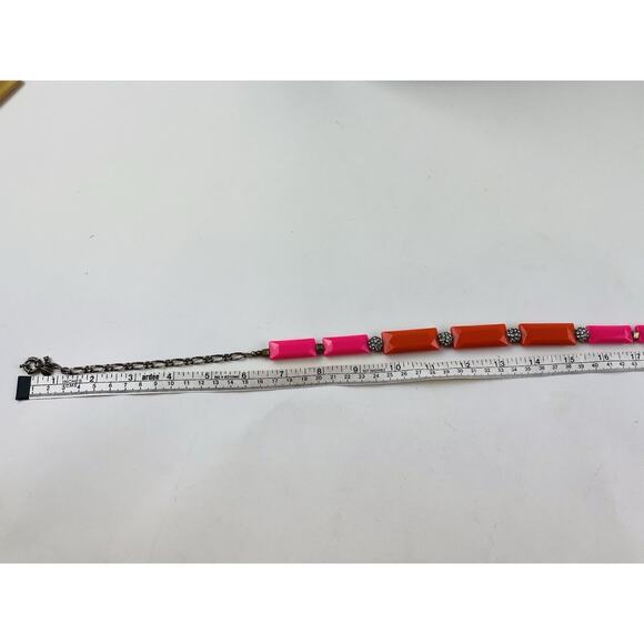 J. Crew Pink Orange Pave Crystal Bead Necklace Balls Gemoetric Elongated Y2k 80s - Picture 14 of 15